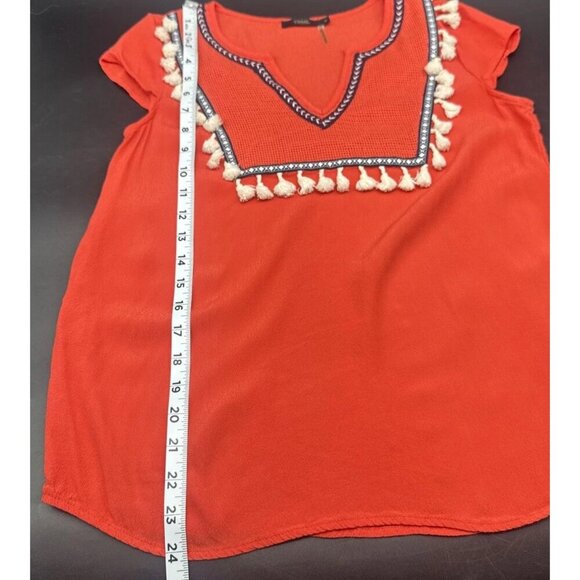 THML Women’s Coral Cap Sleeve Tassel Embroidered V Neck Blouse Top Sz S - Picture 8 of 8
